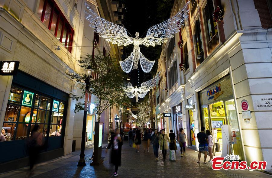 With one month to go until Christmas, Lee Dong Street in Hong kong introduces the famous Regent Street Christmas lighting from London for the first time this year on Nov. 19, 2018. (Photo: China News Service/Zhang Wei)