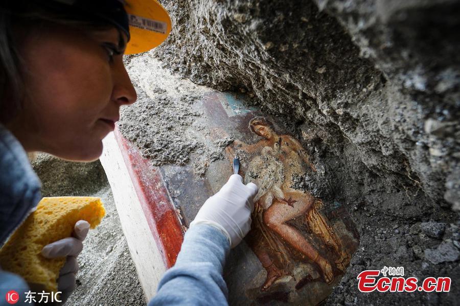 Photo taken on November 19, 2018 shows an image of the fresco \