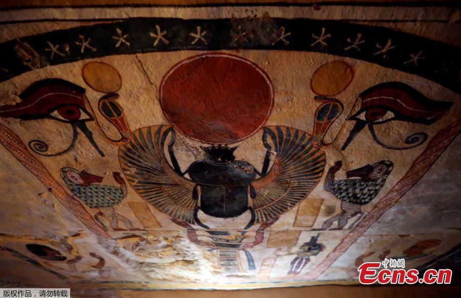 Ceiling paintings inside a newly discovered tomb at al-Assasif Necropolis in Luxor, Egypt November 24, 2018. (Photo/VCG)