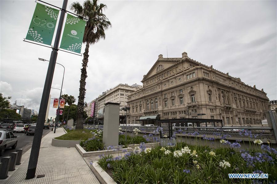 Photo taken on Nov. 27, 2018 shows the Colon Theater in Buenos Aires, Argentina. The 13th G20 summit, under the theme of Building Consensus for Fair and Sustainable Development, will be held for the first time in a South American country from Friday to Saturday. (Xinhua/Li Ming)
