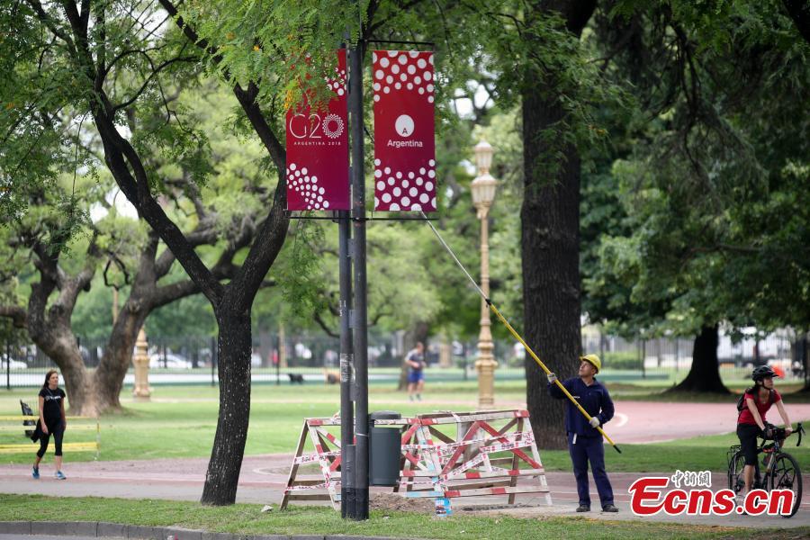 Photo taken on Nov. 27, 2018 shows banners of the G20 summit in Buenos Aires, Argentina. The 13th G20 summit, under the theme of Building Consensus for Fair and Sustainable Development, will be held for the first time in a South American country from Friday to Saturday. (Photo: China News Service/ Sheng Jiapeng)