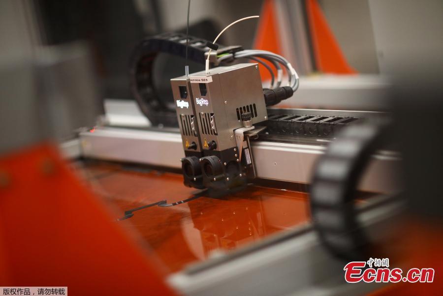 A 3D printer of manufacturer BigRep, which developed the nearly completely 3D printed e-motorcycle NERA, is pictured in Berlin, Germany, December 3, 2018. (Photo/Agencies)