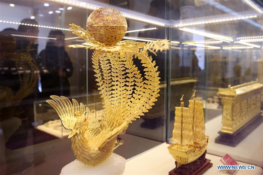 Photo taken on Dec. 13, 2018 shows exhibits showcased at the 2018 China International Jewelry Fair in Beijing, capital of China. Exhibitors from 23 countries and regions attended the fair, opened on Thursday. (Xinhua/Chen Xiaogen)