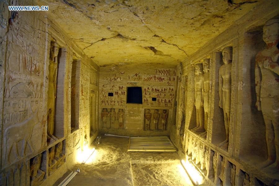 Photo taken on Dec. 15, 2018 shows the interior of a tomb in Saqqara Necropolis in Giza, Egypt. Egyptian Antiquities Minister Khaled al-Anany announced Saturday the discovery of an \