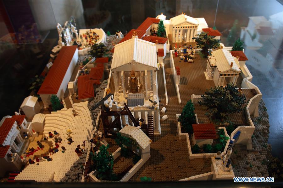 The Acropolis maquette made with Lego bricks is seen at the Acropolis Museum in Athens, Greece, on Dec. 17, 2018. The Acropolis maquette is a donation from the Nicholson Museum of Sydney. (Xinhua/Marios Lolos)
