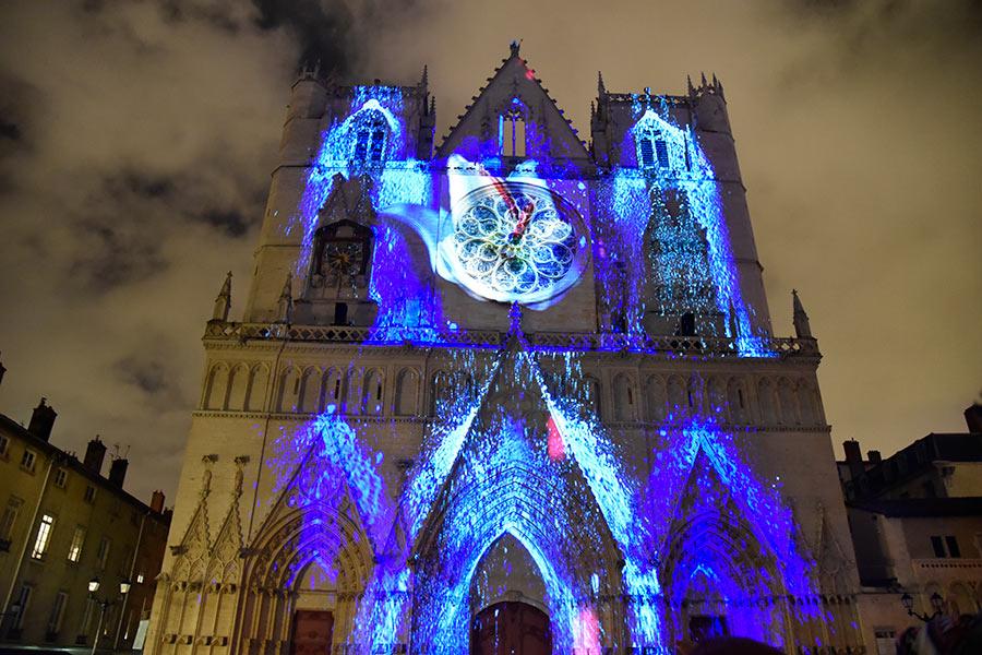 The Saint Jean Cathedral in Lyon is the major site for the light festival. The church has been decorated with amazing colors and patterns that last around eight minutes in celebration of the annual Lyon Festival of Lights on Dec. 9, 2018. (Photo/chinadaily.om.cn)
