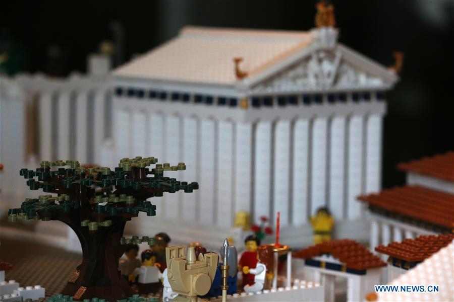 The Parthenon maquette made with Lego bricks is seen at the Acropolis Museum in Athens, Greece, on Dec. 17, 2018. The Acropolis maquette is a donation from the Nicholson Museum of Sydney. (Xinhua/Marios Lolos)