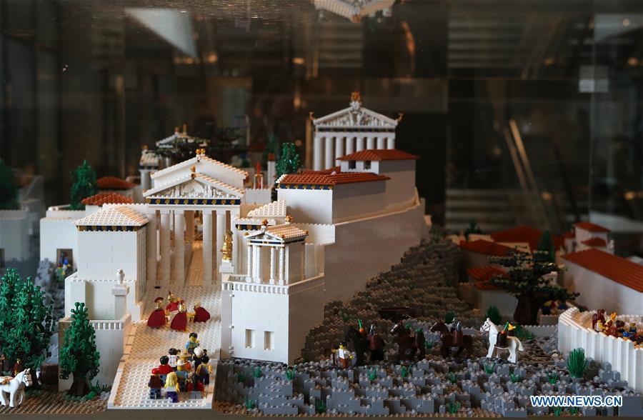 The Acropolis maquette made with Lego bricks is seen at the Acropolis Museum in Athens, Greece, on Dec. 17, 2018. The Acropolis maquette is a donation from the Nicholson Museum of Sydney. (Xinhua/Marios Lolos)