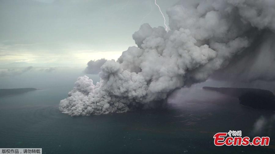 An aerial view of the Anak Krakatau volcano was captured by photographer Antara Foto during an eruption in South Lampung, Indonesia on Sunday. (Photo/Agencies)