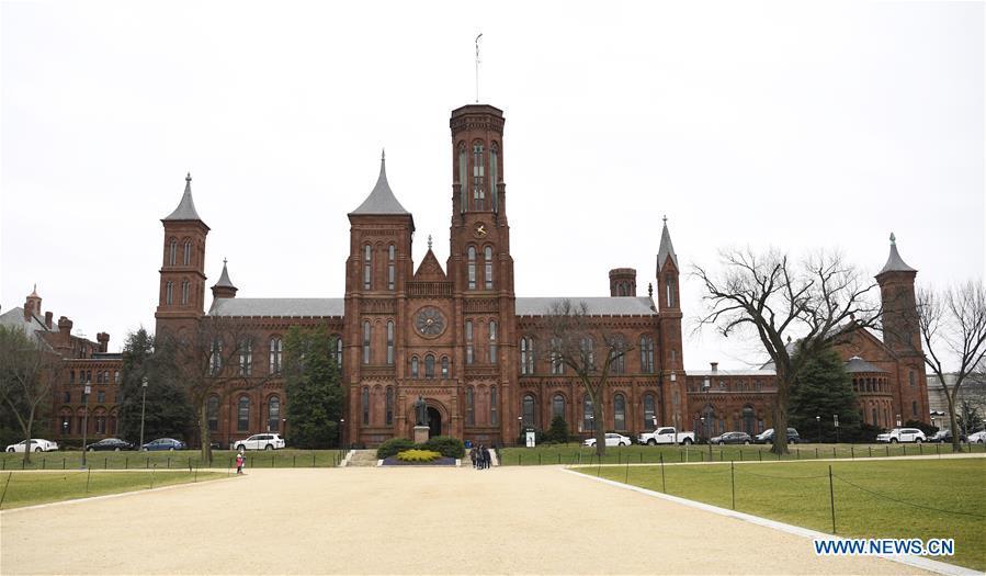 Photo taken on Jan. 2, 2019 shows the Smithsonian Institution Building in Washington D.C., the United States. The 19 Smithsonian museums and the National Zoo in Washington D.C. closed their doors on Wednesday as the partial U.S. government shutdown dragged on. (Xinhua/Liu Jie)