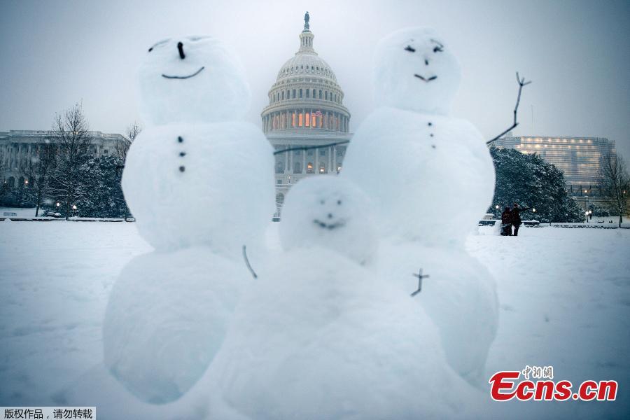 The Capitol Hill is seen in snow in Washington D.C., the United States, on Jan. 13, 2019. (Photo/Agencies)