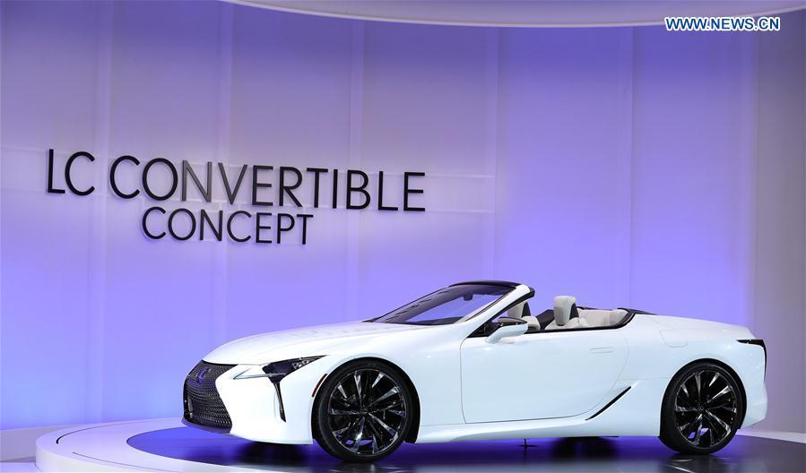 Photo taken on Jan. 15, 2019 shows a Lexus LC Convertible Concept vehicle at the 2019 North American International Auto Show (NAIAS) in Detroit, the United States. The annual Detroit auto show opened Monday and will last till Jan. 27. (Xinhua/Wang Ping)