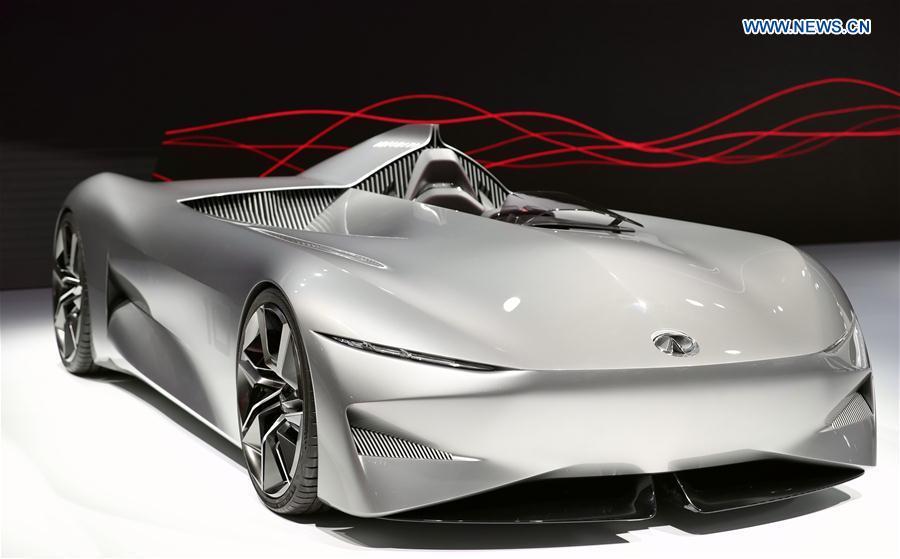 Photo taken on Jan. 15, 2019 shows an Infiniti concept vehicle Prototype 10 at the 2019 North American International Auto Show (NAIAS) in Detroit, the United States. The annual Detroit auto show opened Monday and will last till Jan. 27. (Xinhua/Wang Ping)