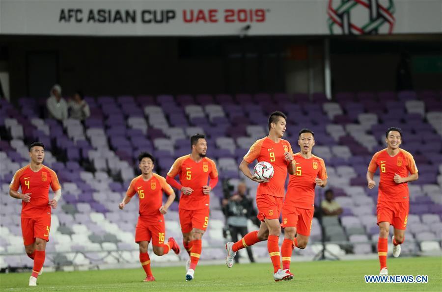 China\'s Xiao Zhi (3rd R) celebrates his goal during the 2019 AFC Asian Cup round of 16 match between China and Thailand in Al Ain, the United Arab Emirates, Jan. 20, 2019. (Xinhua/Li Gang)