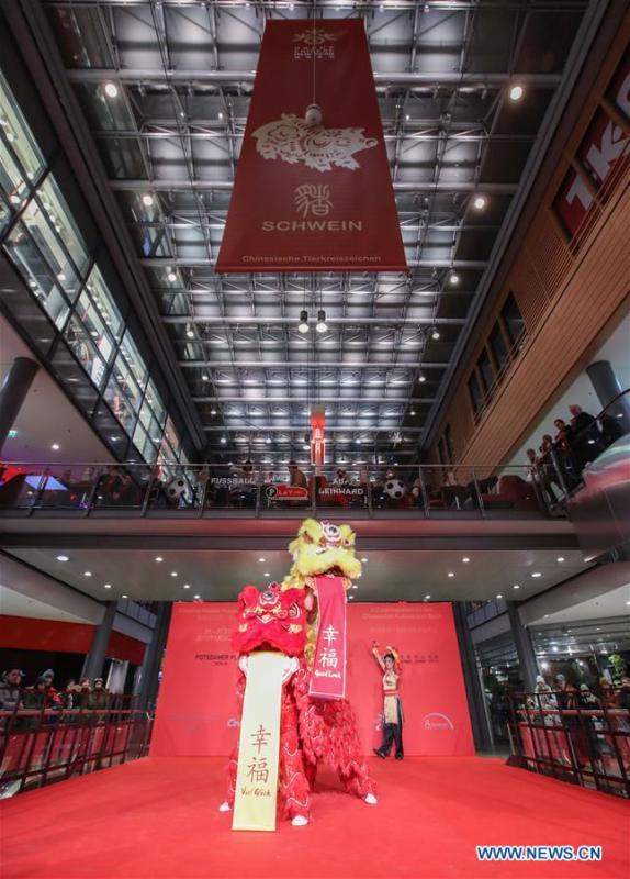 The photo taken on Jan. 24, 2019 shows a lion dance performance during the opening ceremony of \
