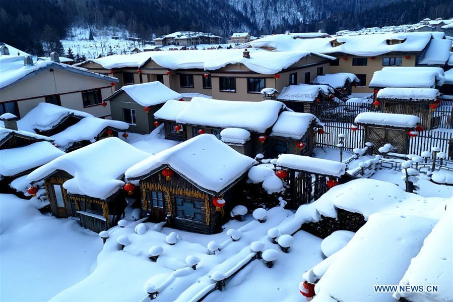 Photo on Jan. 31, 2019 shows the view of Shuangfeng Forest Farm in Mudanjiang City, northeast China\'s Heilongjiang Province. The Shuangfeng Forest Farm witnesses frequent snowfalls and is covered with snow for most of the year. The beautiful snow scenery here attracts many visitors from at home and abroad every year. (Xinhua/Yang Siqi)