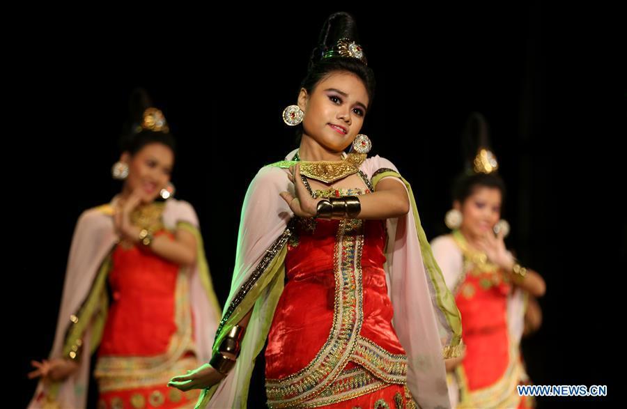 Artists from Myanmar perform at the Gala Show of Paukphaw Carnival for Happy Chinese New Year 2019 in Yangon, Myanmar, on Jan. 30, 2019. (Xinhua/U Aung)
