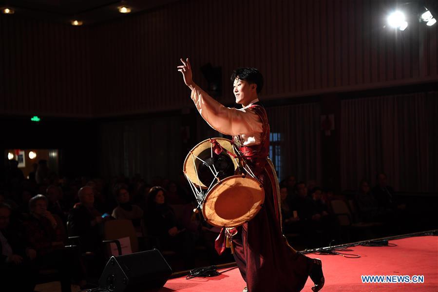 A performer dances during a gala held by Confucius Institute Bonn and China Institute of Minority Nationality Dance to celebrate the upcoming Spring Festival, or the Chinese Lunar New Year, in Bonn, Germany, on Jan. 31, 2019. (Xinhua/Lu Yang)