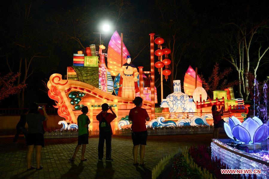 People visit the Chinese New Year Lantern Festival at Dong Zen Temple in Jenjarom of Malaysia, Jan. 31, 2019. The Lantern Festival will run until Feb. 19. (Xinhua/Chong Voon Chung)