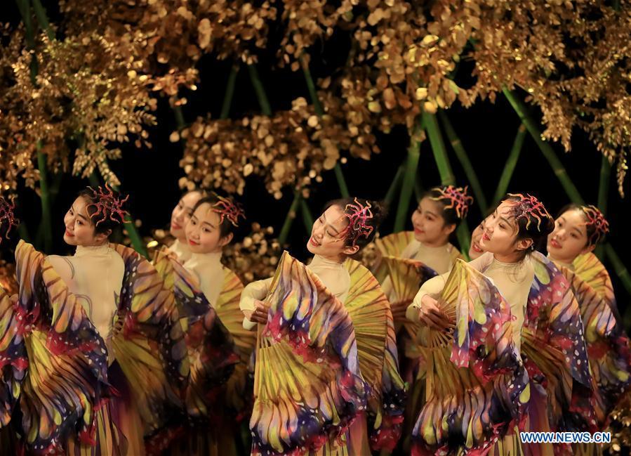 Artists perform during a Chinese Lunar New Year celebration at South Coast Plaza in Costa Mesa, California, the United States, on Jan. 31, 2019. South Coast Plaza held a variety of activities such as dragon dance, lion dance, singing and dancing shows to celebrate the upcoming Chinese Lunar New Year. (Xinhua/Li Ying)