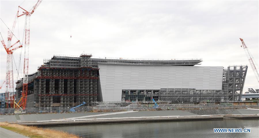 Ariake Arena, one of the Tokyo 2020 Olympic Games venues, is under construction in Tokyo, Japan, on Feb. 12, 2019. This venue for volleyball games has been finished 51% construction works till the end of last month. (Xinhua/Du Xiaoyi)