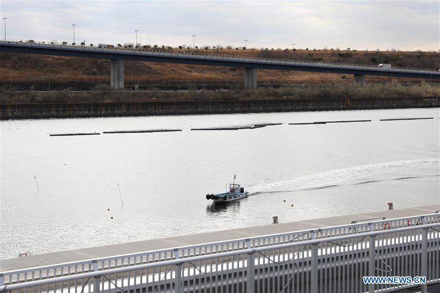 Sea Forest Waterway, one of the Tokyo 2020 Olympic Games venues, is under construction in Tokyo, Japan, on Feb. 12, 2019. This venue for canoe (sprint) and rowing games has been finished 77% construction works till the end of last month. (Xinhua/Du Xiaoyi)