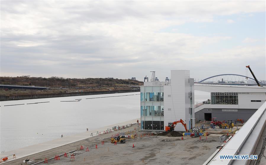 Sea Forest Waterway, one of the Tokyo 2020 Olympic Games venues, is under construction in Tokyo, Japan, on Feb. 12, 2019. This venue for canoe (sprint) and rowing games has been finished 77% construction works till the end of last month. (Xinhua/Du Xiaoyi)