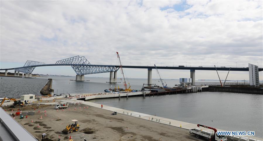Sea Forest Waterway, one of the Tokyo 2020 Olympic Games venues, is under construction in Tokyo, Japan, on Feb. 12, 2019. This venue for canoe (sprint) and rowing games has been finished 77% construction works till the end of last month. (Xinhua/Du Xiaoyi)