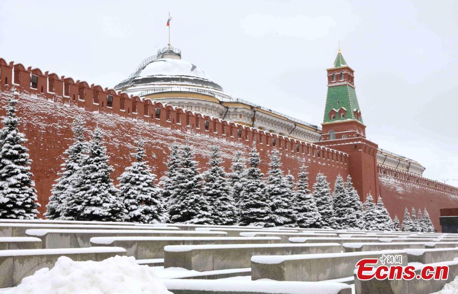 Photo shows the snow scenery in Moscow, Russia, on Feb. 13. 2019. A recent snowfall resulted in 11 mm of precipitation in Moscow on Wednesday.  (Photo/China News Service)