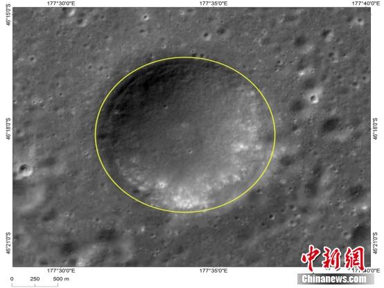 Image shows Hegu, one of the three small craters that form a triangle around Chang\'e-4\'s landing site. (Photo/China News Service)