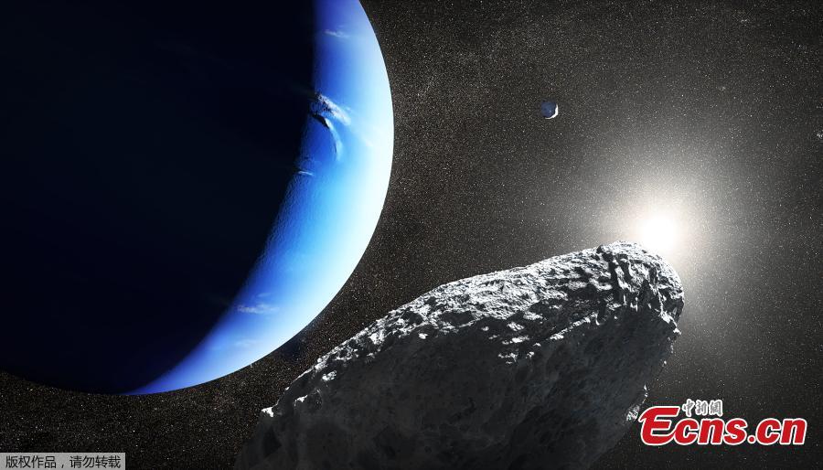 Photo released on Feb. 20, 2019 shows the tiny moon Hippocamp that was discovered by the Hubble Space Telescope. Only 20 miles across, it may actually be a broken-off fragment from a much larger neighboring moon, Proteus, seen as a smaller crescent in the upper right. This is the first evidence for a moon being an offshoot from a comet collision with a much larger parent body. (Photo/NASA)