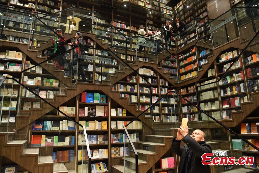 A view of the full bookshelves at a bookstore in Chongqing southwestern China, Feb. 25, 2019.  The newly opened bookstore in Chongqing southwestern China has attracted over 200,000 visitors since it opened on Jan. 25.