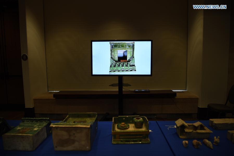 Photo taken on Feb. 28, 2019 shows relics during a repatriation event held in the Eiteljorg Museum of Indianapolis, capital city of state of Indiana, the United States. The United States announced the repatriation of 361 pieces of Chinese relics and artifacts to China at a ceremony on Thursday. (Xinhua/Liu Jie)