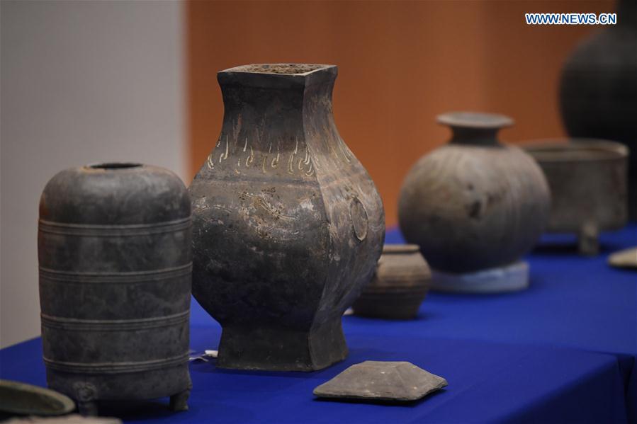 Photo taken on Feb. 28, 2019 shows relics during a repatriation event held in the Eiteljorg Museum of Indianapolis, capital city of state of Indiana, the United States. The United States announced the repatriation of 361 pieces of Chinese relics and artifacts to China at a ceremony on Thursday. (Xinhua/Liu Jie)