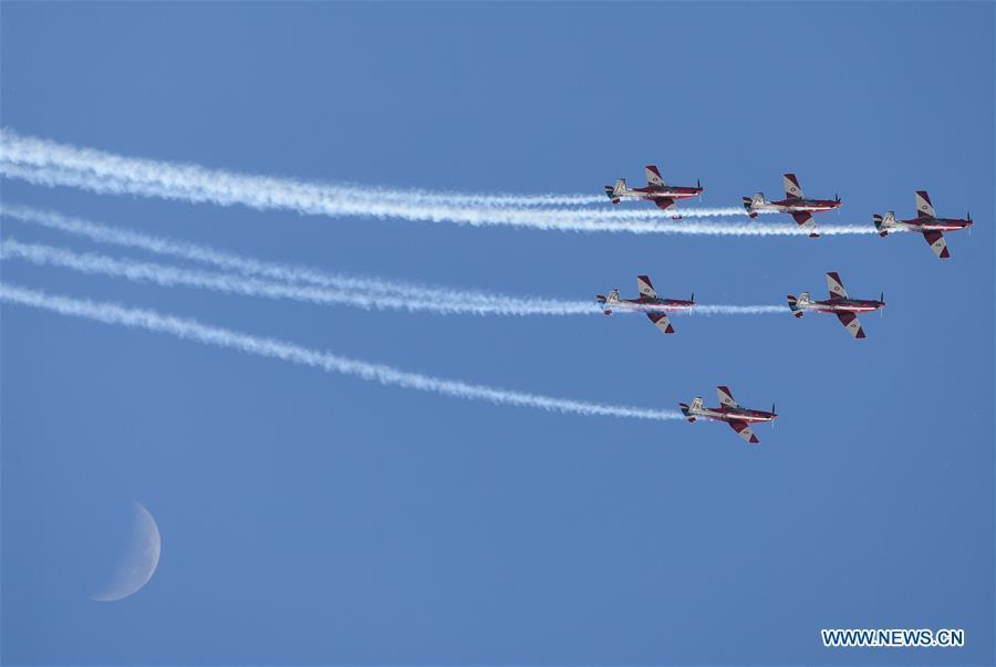Royal Australian Air Force Roulettes aerobatic team perform during the Australian International Airshow and Aerospace & Defence Exposition at the Avalon Airport, Melbourne, on Feb. 28, 2019. (Xinhua/Bai Xuefei)Scandinavian Airshow aerobatic team perform during the Australian International Airshow and Aerospace & Defence Exposition at the Avalon Airport, Melbourne, Feb. 28, 2019. (Xinhua/Bai Xuefei)