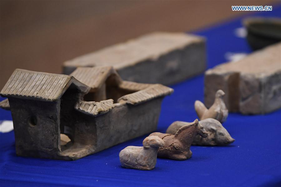 Photo taken on Feb. 28, 2019 shows relics during a repatriation event held in the Eiteljorg Museum of Indianapolis, capital city of state of Indiana, the United States. The United States announced the repatriation of 361 pieces of Chinese relics and artifacts to China at a ceremony on Thursday. (Xinhua/Liu Jie)
