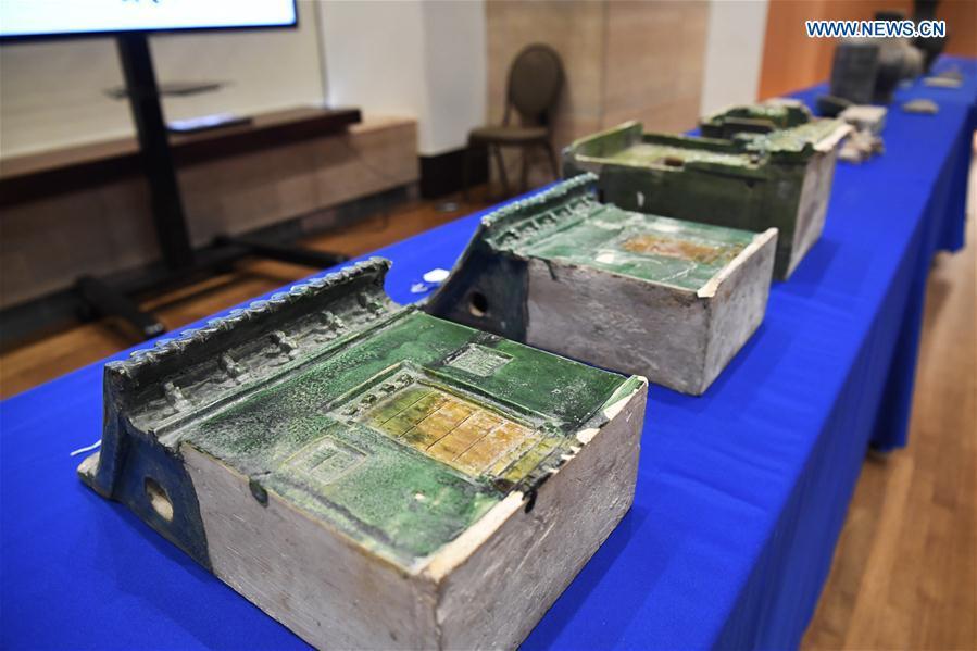 Photo taken on Feb. 28, 2019 shows relics during a repatriation event held in the Eiteljorg Museum of Indianapolis, capital city of state of Indiana, the United States. The United States announced the repatriation of 361 pieces of Chinese relics and artifacts to China at a ceremony on Thursday. (Xinhua/Liu Jie)