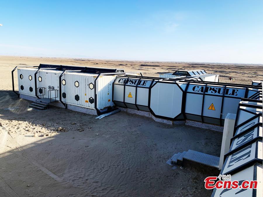 A living capsule at China\'s Mars Camp in Qinghai Province, which opened on March 1, 2019. Up to 100 people can be accommodated in capsules like this one at the 5.4 hectare simulation Mars base. (Photo: China News Service/Sun Rui)