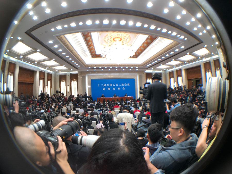 The 13th National People\'s Congress, the top legislature, holds a news conference in Beijing on March 4, 2019.  (Photo/chinadaily.com.cn)