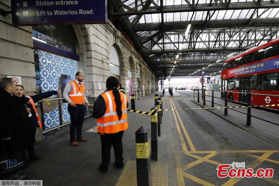 Security personnel stand guard outside Waterloo station in central London on March 5, 2019, following a report of a suspicious package at the station. (Photo/Agencies)