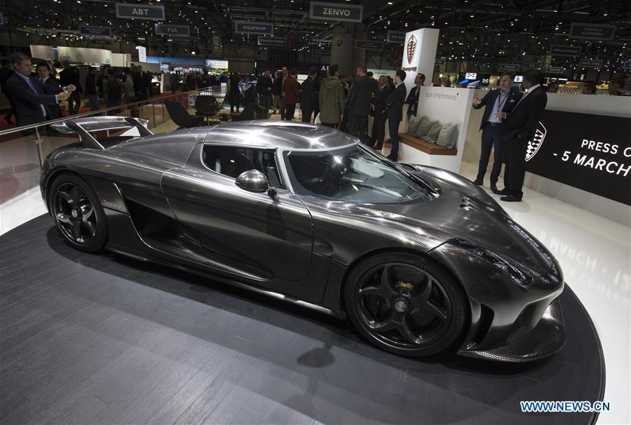 Photo taken on March 5, 2019 shows the new Koenigsegg Jesko at the 89th Geneva International Motor Show in Geneva, Switzerland. The Motor Show will open to the public from March 7 to March 17. (Xinhua/Xu Jinquan)