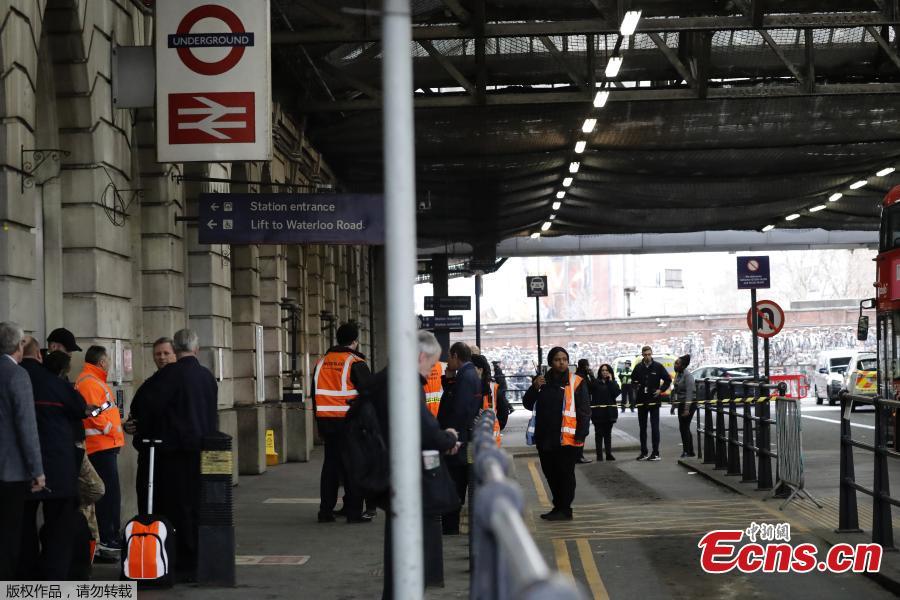Security personnel stand guard outside Waterloo station in central London on March 5, 2019, following a report of a suspicious package at the station. (Photo/Agencies)