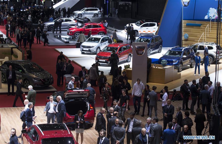Photo taken on March 5, 2019 shows a general view of the 89th Geneva International Motor Show in Geneva, Switzerland. Featuring about 220 world exhibitors, the 89th Geneva International Motor Show will be opened to the public from March 7 to 17. (Xinhua/Xu Jinquan)