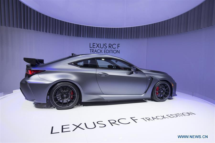 A Lexus RC F Track Edition is seen on the first press day of the 89th Geneva International Motor Show in Geneva, Switzerland, on March 5, 2019. Featuring about 220 world exhibitors, the 89th Geneva International Motor Show will be opened to the public from March 7 to 17. (Xinhua/Xu Jinquan)