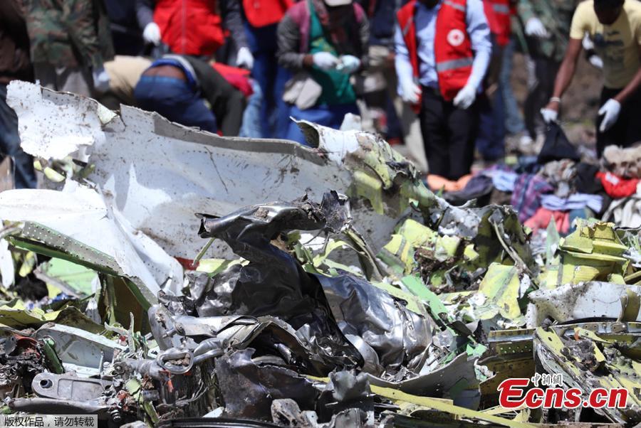 Wreckage is seen at the scene of the Ethiopian Airlines Flight ET 302 plane crash, near the town of Bishoftu, southeast of Addis Ababa, Ethiopia March 11, 2019. Two flight data recorders from Ethiopian Airlines Flight ET302 were found Monday. (Photo/Agencies)