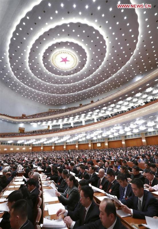 The third plenary meeting of the second session of the 13th National People\'s Congress (NPC) is held at the Great Hall of the People in Beijing, capital of China, March 12, 2019. (Xinhua/Pang Xinglei)