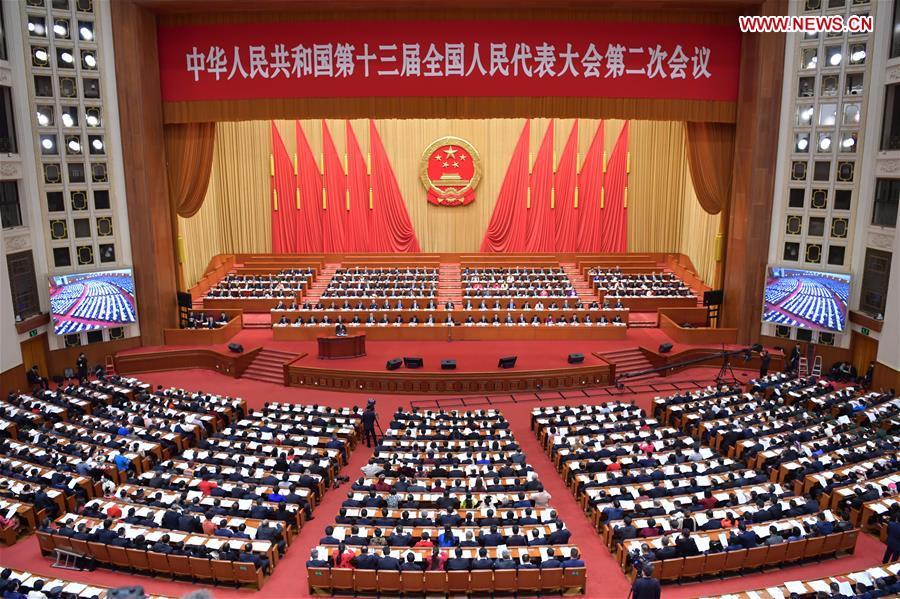The third plenary meeting of the second session of the 13th National People\'s Congress (NPC) is held at the Great Hall of the People in Beijing, capital of China, March 12, 2019. (Xinhua/Li Tao)