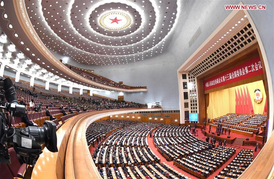 The closing meeting of the second session of the 13th National Committee of the Chinese People\'s Political Consultative Conference (CPPCC) is held at the Great Hall of the People in Beijing, capital of China, March 13, 2019. (Xinhua/Rao Aimin)