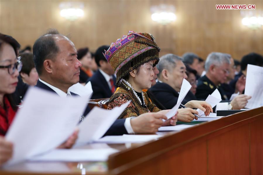 The closing meeting of the second session of the 13th National Committee of the Chinese People\'s Political Consultative Conference (CPPCC) is held at the Great Hall of the People in Beijing, capital of China, March 13, 2019. (Xinhua/Wang Ye)