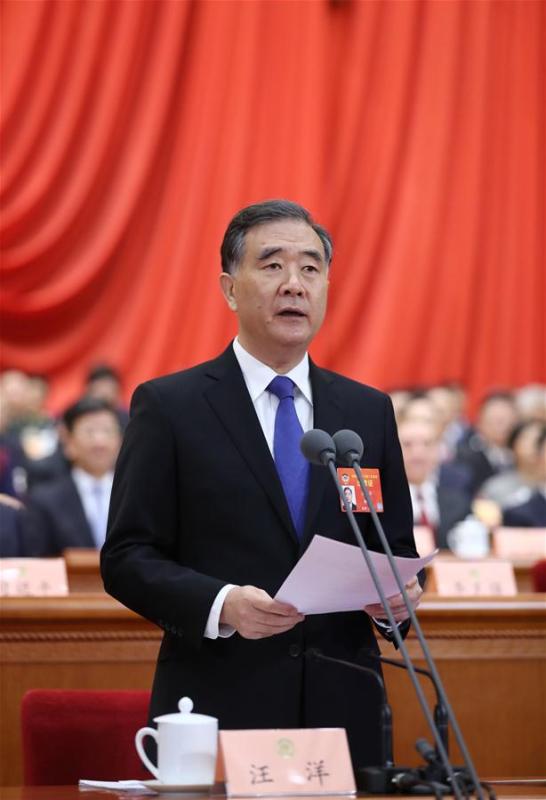 Wang Yang, a member of the Standing Committee of the Political Bureau of the Communist Party of China (CPC) Central Committee and chairman of the National Committee of the Chinese People\'s Political Consultative Conference (CPPCC), presides over the closing meeting of the second session of the 13th CPPCC National Committee at the Great Hall of the People in Beijing, capital of China, March 13, 2019. (Xinhua/Ju Peng)